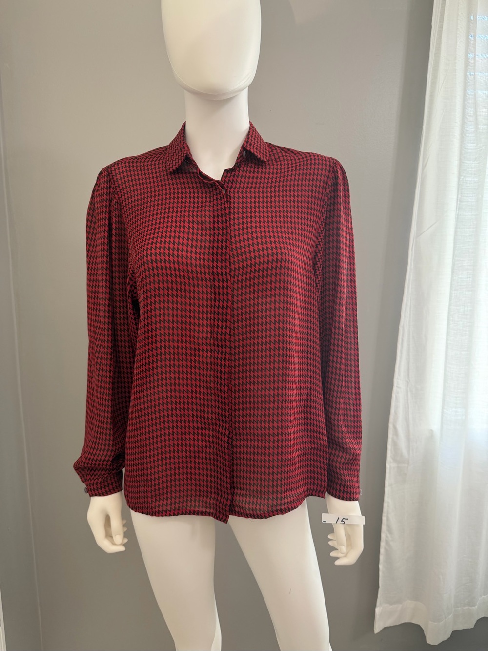 Dior Red and Black Houndstooth Button-Down Blouse
